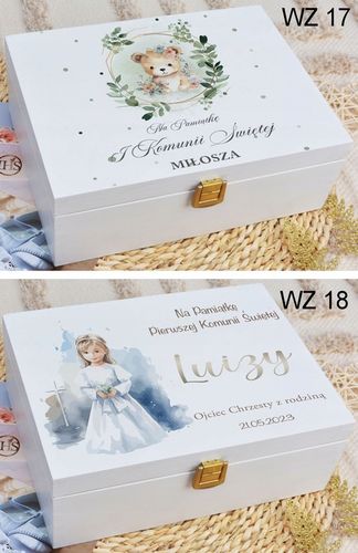 PUDEŁKO białe KOMUNIA prezent NADRUK pamiątka IMIĘ na Arena.pl