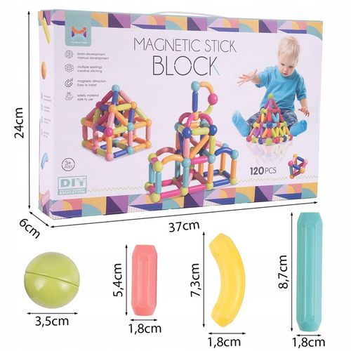 KLOCKI MAGNETYCZNE KONSTRUKCYJNE EDUKACYJNE DUŻY ZESTAW 120 ELEMENTÓW na Arena.pl