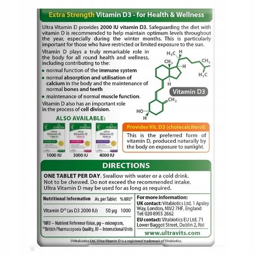 VITABIOTICS Ultra Vitamin D 2000IU Suplement diety WITAMINA D 96 tabletek na Arena.pl