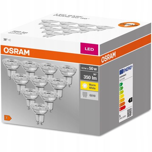 10PAK Żarówka LED GU10 4,3W = 50W 350lm 2700K Ciepła 36° OSRAM na Arena.pl