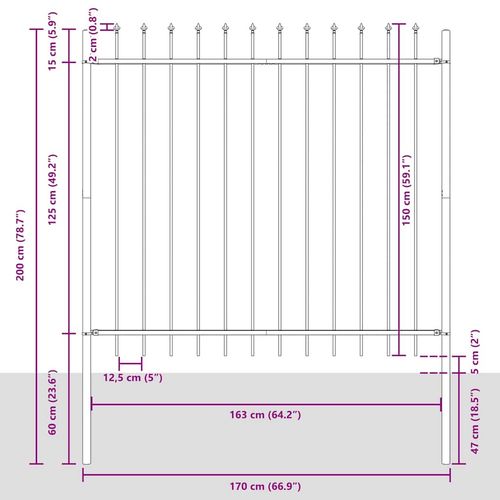 Ogrodzenie Ogrodowe Szary 6.8 x 1.5 m Stal Malowana Proszkowo na Arena.pl