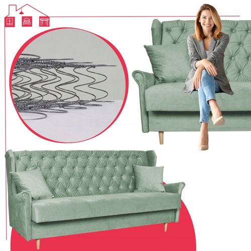 Wersalka 3 osobowa SOFA uszak rozkładana welur GAJA zielona na Arena.pl