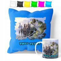 ZESTAW: KUBEK + POSZEWKA - RYBAK WĘDKARZ RYBY - PREZENT WIELE WZORÓW + IMIĘ