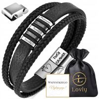 BRANSOLETKA MĘSKA SKÓRZANA CZARNA IMIONA RODZINY GRAWER dzień chłopaka