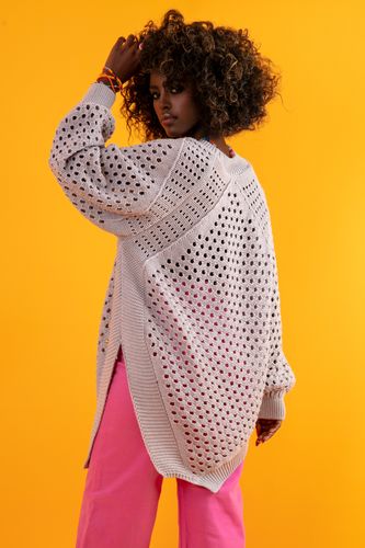 AŻUROWY LUŹNY SWETER Z BAWEŁNY UNI SZARY na Arena.pl