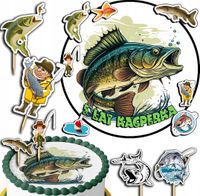 ZESTAW OPŁATEK NA TORT 20CM + TOPPERY PAPIEROWE - RYBY HOBBY 15CM 18CM