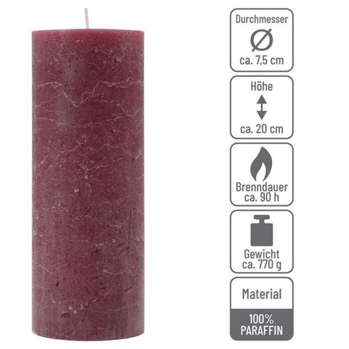 Zestaw świec rustykalnych, 20 cm, Ø 7,5 cm, bordowy, 6 szt. na Arena.pl