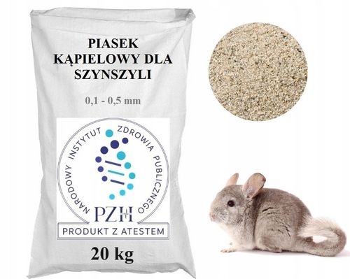 Piasek pył kąpielowy dla szynszyli, 0,1-0,5 mm, 20 kg, atest PZH na Arena.pl