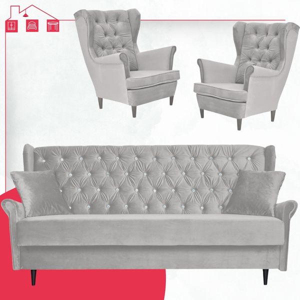 Zestaw wypoczynkowy welurowy komplet 2 fotele wersalka SZARY Family Meble zdjęcie 5