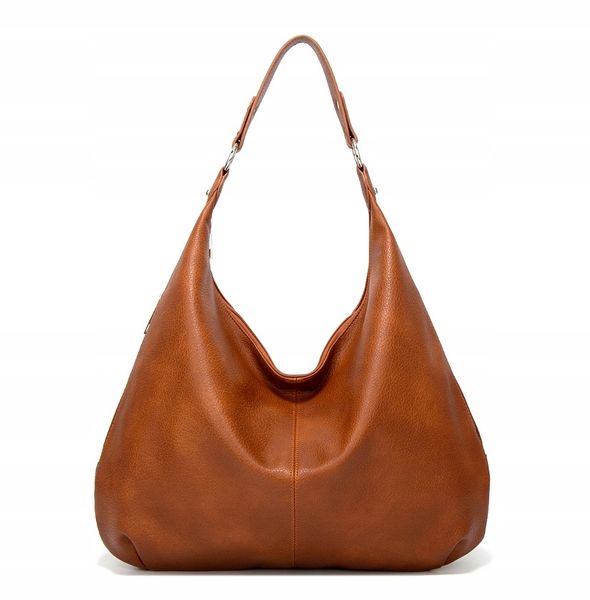 Damska Torebka Skórzana Brązowa Worek Pojemna A4 zdjęcie 11