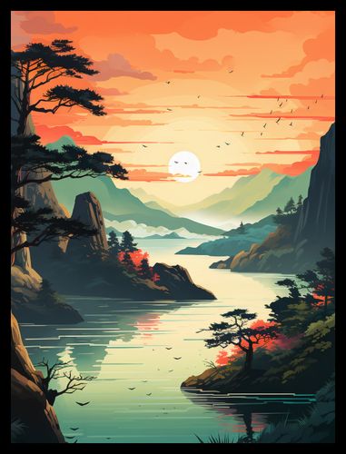 Plakat 30x40cm Zachodzące Słońce nad Spokojnym Jeziorem na Arena.pl