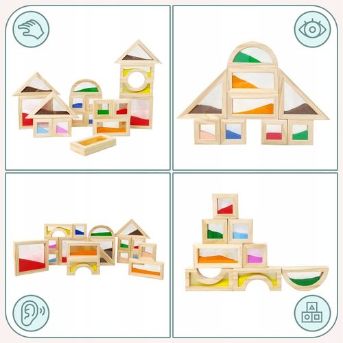Drewniane klocki sensoryczne dla dzieci – zestaw 18 elementów do zabawy na Arena.pl
