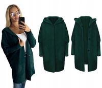 KURTKA ALPAKA KAPTUR CIEPŁA WEŁNIANA OVERSIZE BUTELKOWA ZIELEŃ