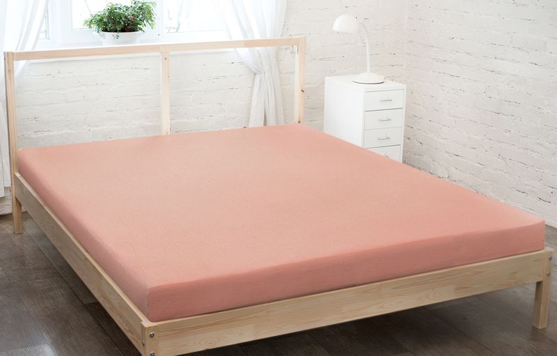 Prześcieradło frotte z gumką 160x200 jasny łososiowy GRUBE zdjęcie 1