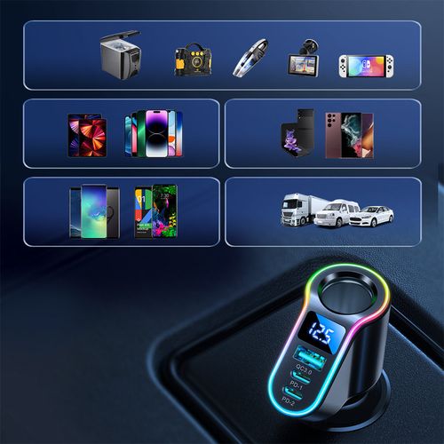 4w1 Szybka ładowarka samochodowa USB-A 2x USB-C PD 150W czarna na Arena.pl