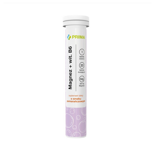 Magnez + Witamina B6 smak pomarańczowy 20 tabletek musujących PRIMA na Arena.pl