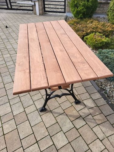 Ogrodowy stół drewniany olcha 150cm odlew żeliwny meble ogrodowe na Arena.pl