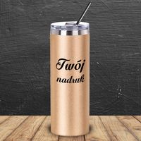 Złoty kubek Glitter 600 ml z podwójnymi ściankami i słomką z Twoim nadrukiem