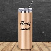 Złoty kubek Glitter 600 ml z podwójnymi ściankami i słomką z Twoim nadrukiem