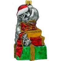 Bombka choinkowa ręcznie malowana - Słoń z prezentami: szary