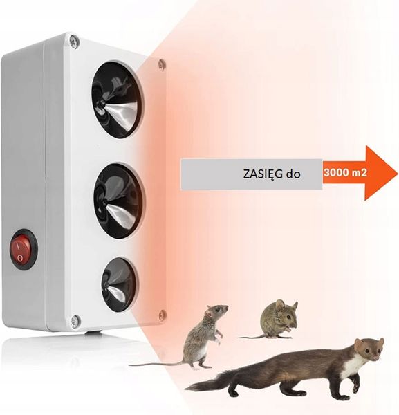 Potężny odstraszacz gryzoni, cichy, trzy głośniki, moc zdjęcie 1