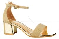 Sandały na obcasie słupku 6 cm. złote brokatowe Rozmiar obuwia - 37