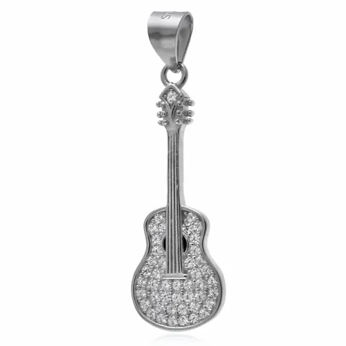 ELEGANCKI RODOWANY SREBRNY WISIOREK GITARA KLASYCZNA BIAŁE CYRKONIE na Arena.pl