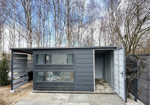 Schowek Domek Ogrodowy 4x2,5 m  wiata 1,2 x 2,5 m  Antracyt  ID532 na Arena.pl