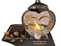 DZIADEK ZNICZ LAMPION NA GRÓB SERCE I SERCE ZŁOTO SKOS SENTENCJA+ŚWIECA