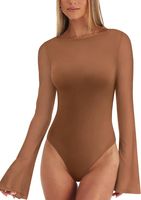 Body damskie siateczkowe dzwonkowy rękaw eleganckie brązowe vintage M