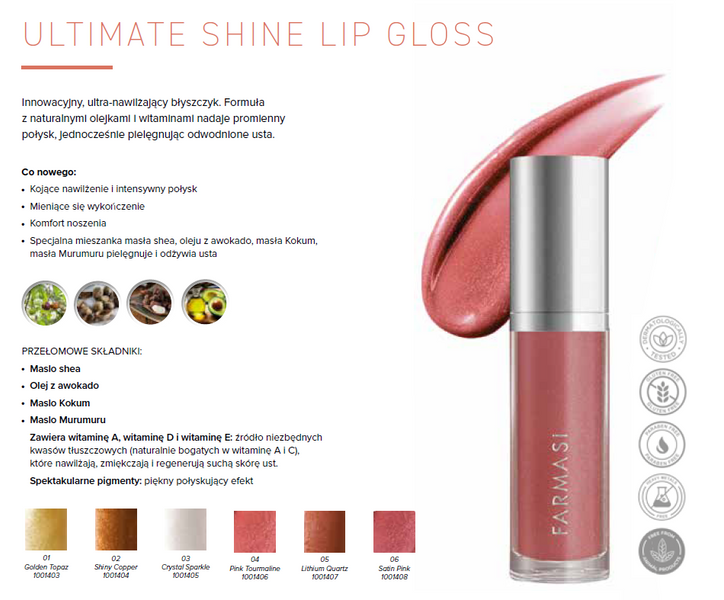 Farmasi Ultimate Shine Błyszczyk - 06 SATIN PINK zdjęcie 2