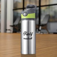 Srebrny bidon 650 ml z Twoim nadrukiem zielona wstawka