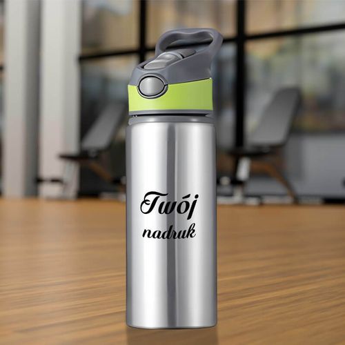 Srebrny bidon 650 ml z Twoim nadrukiem zielona wstawka na Arena.pl