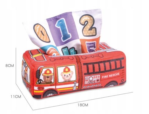 SORTER PUDEŁKO Z CHUSTECZKAMI PLUSZOWE SENSORYCZNE MONTESSORI WÓZ STRAŻACKI na Arena.pl