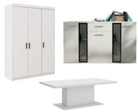 Zestaw Mebli pokojowych Szafa TrzyDrzwiowa + Komoda + Ława Biały