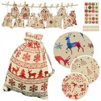 KALENDARZ ADWENTOWY dla DZIECI wiszący WORECZKI 12/16 cm DIY ZESTAW 73 el.