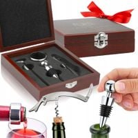 ZESTAW AKCESRIÓW DO WINA 4w1 NA PREZENT TERMOMETR KOREK KORKOCIĄG PIERŚCIEŃ