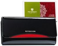 PETERSON portfel damski skórzany duży lakierowany z suwakiem P254 czarny