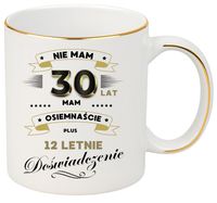 KUBEK PREMIUM NA 30 URODZINY BIAŁO-ZŁOTY ŚMIESZNY PREZENT