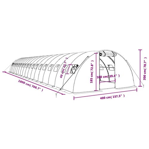 Szklarnia ze stalową ramą, zielona, 72 m², 18x4x2 m na Arena.pl