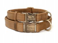 Grawerowana Obroża dla Psa Skórzana z Metalową Klamrą, Brązowy kolor