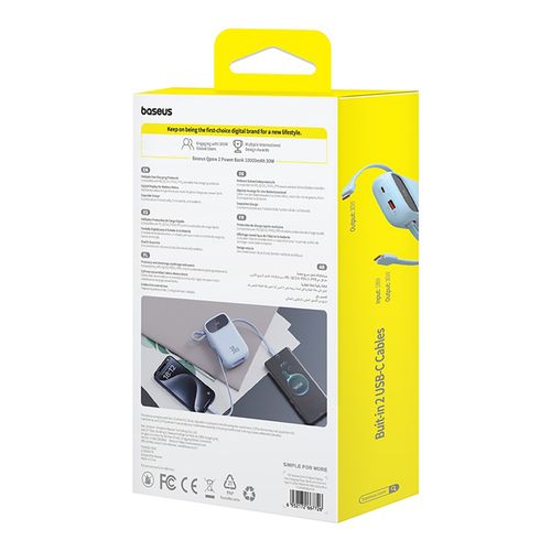Power bank 10000mAh QPow 2 30W z wbudowanymi kablami USB-C - niebieski na Arena.pl