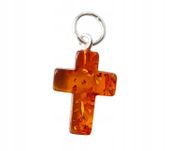 Wisiorek KRZYŻYK prawdziwy BURSZTYN srebro CERTYF.