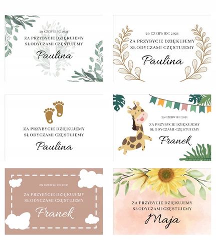 45 sztuk Naklejki okolicznościowe weselne chrzest komunia mix wzorów na Arena.pl