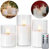 3 ŚWIECE ŚWIECZKI OZDOBNE LED SZKŁO DEKORACYJNE ŚWIĄTECZNE + PILOT