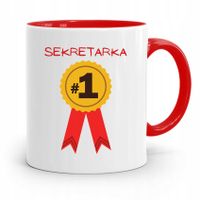 Kubek Czerwony Prezent Dla Sekretarki Na Medal #1 Z Nadrukiem Ze Zdjęciem