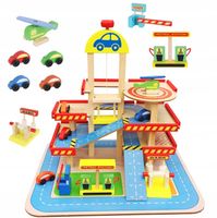 DUŻY drewniany GARAŻ parking z windą i akcesoriami myjnia stacja paliw W075