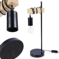 Lampa Stołowa Nocna na Szafkę Lampka Metalowa Drewniana Czarna Loftowa