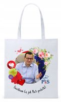 Mateusz Morawiecki Pis Torba Eco Biała Shopper Z Nadrukiem Ze Zdjęciem