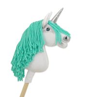 Hobby Horse Jednorożec na kiju biały, grzywa miętowa i srebrny róg A4